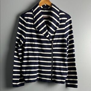 Talbots Blue and White Striped Blazer with Notched Lapel